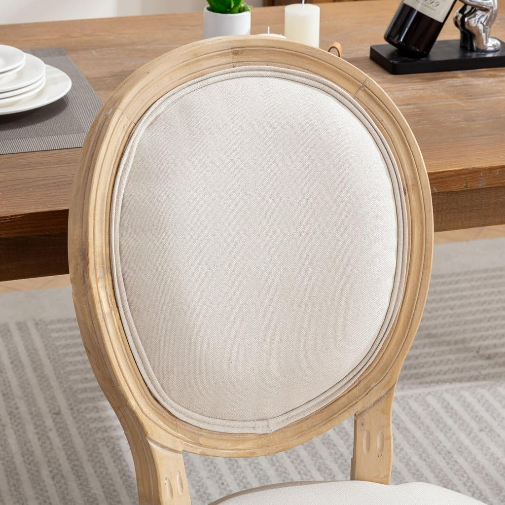 French Country Dining Chairs Set of 2,Farmhouse Upholstered Dining Room Chairs with Round Back and Solid Leg,Fabric Kitchen Side Chairs for Kitchen/Bedroom/Dining Room,Beige