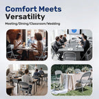 Simple Deluxe Dining Chairs Set of 4, Leather Cushion Foldable Modern Kitchen Side Chair with Padded Back& Metal Legs, Upholstered Dinner Seat Gift for Home/Living Room/Bedroom/Restaurant, Grey