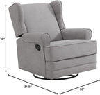 Oxford Baby Teegan Upholstered Glider Recliner Rocking Chair 360° Swivel for Nursery and Living Room - Gray