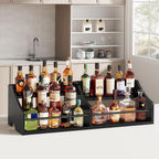 FAVOOSTY 5 Tier Countertop Liquor Bottle Display Shelf Organizer, Retro Tabletop Wine Rack Stand, Multi-Purpose Storage Holder for Whiskey, Spirits, Coffee Syrup, Mini Home Bar & Liquor Cabinet,Black