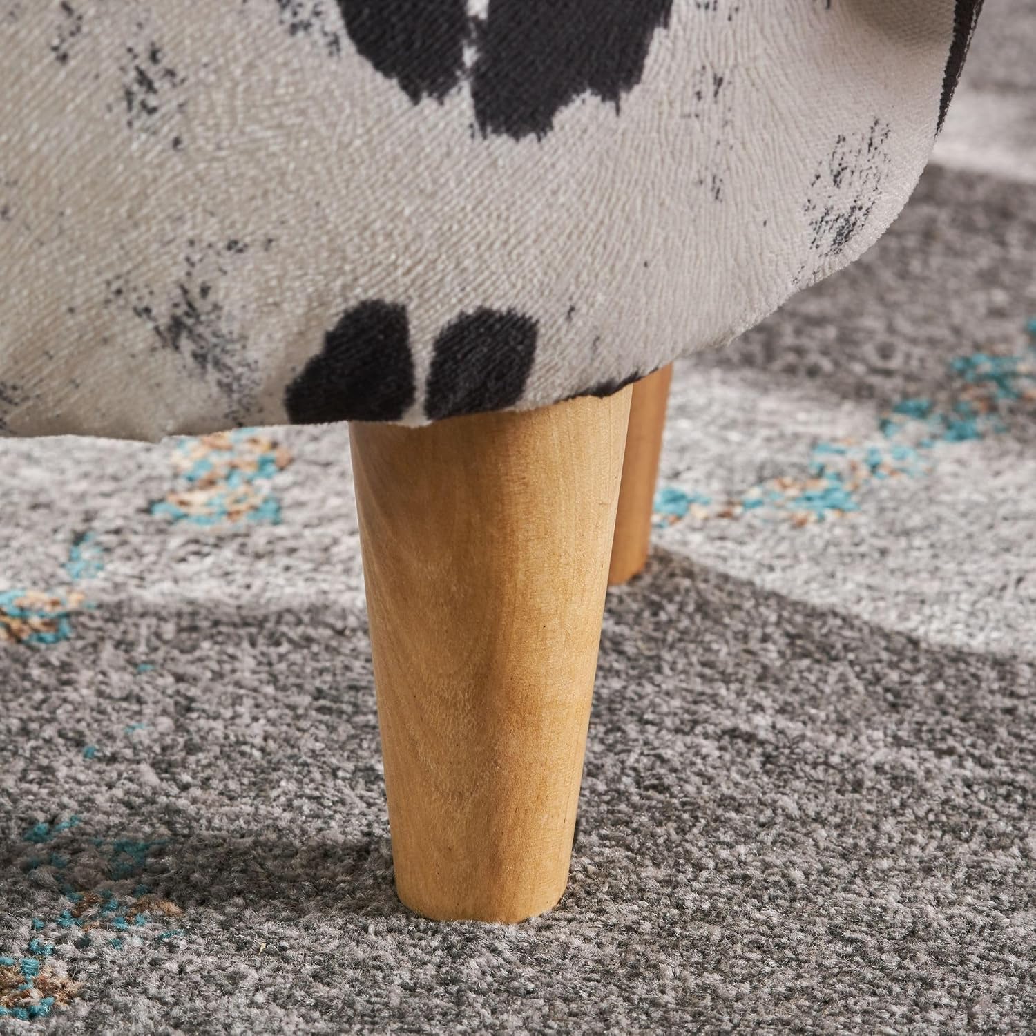 Black and White Velvet Cow Shaped Ottoman, Cute Wood Foot Stool Shoes Changing Seat with Cushioned for Adult Living Room, Bedroom, Nursery Gameroom, Playroom, Porch Furniture