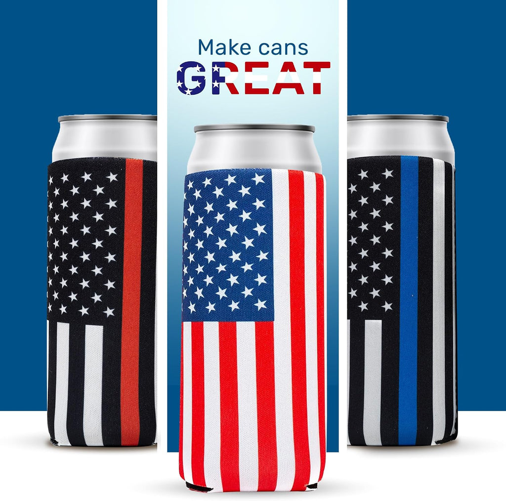 QualityPerfection Slim Can Coolers Sleeves (6 Units) Insulated, Beer/Energy Drink Premium Neoprene 4mm Thickness Thermocoolers for 12 oz Skinny Beverage Can Covers (Gulf of America)
