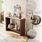 COSIEST 43.3" Farmhouse Console Table for Entryway, 2-Tier Sofa Table with Faux Stone Grain Top, Slim Accent Table for Hallway, Behind Couch, or Living Room, Brown Wood Look