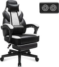Big and Tall Gaming Chair for Adults, 330lbs Heavy Duty Computer Chair with Footrest, Video Game Chair, Massage Lumbar Support, Wide Seat High Back Reclining Desk Chair, White