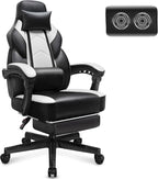 Big and Tall Gaming Chair for Adults, 330lbs Heavy Duty Computer Chair with Footrest, Video Game Chair, Massage Lumbar Support, Wide Seat High Back Reclining Desk Chair, White