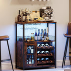 IDEALHOUSE Wine Bar Rack Cabinet with LED Light, Adjustable Shelves Coffee Bar Cabinet with Mesh Door and Baffle Design, 36″ Tall Small Liquor Bar Cabinet for Home, Kitchen, Dinning Room, Rustic Brown
