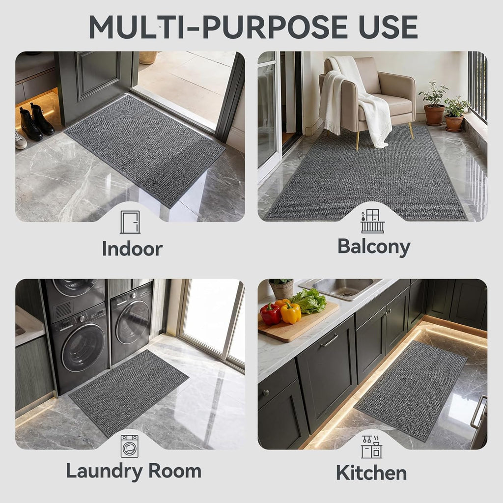 Front Door Mat Indoor Entrance 17"x30", Low-Profile Non Slip Inside Doormat for Entryway, Dirt Resistant Absorbent Front Porch Back Door Welcome Entry Door Mats, Washable Easy Clean, Gray