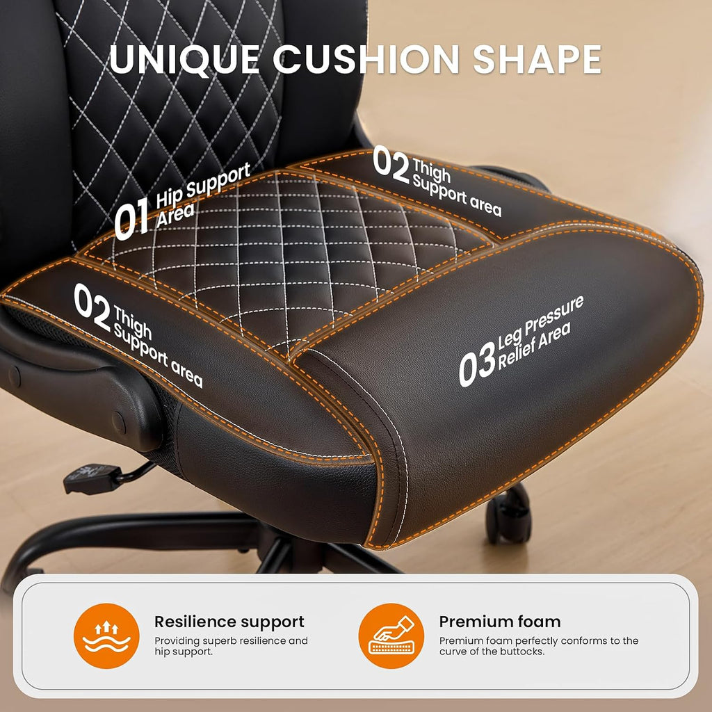 Leather Office Chair, 300lbs Heavy Duty Mid-Back Desk Chairs with Flip-up Armrests, Space-Saving Swivel Task Chair with Wheels, Adjustable Height and Ergonomic Back Support, Black