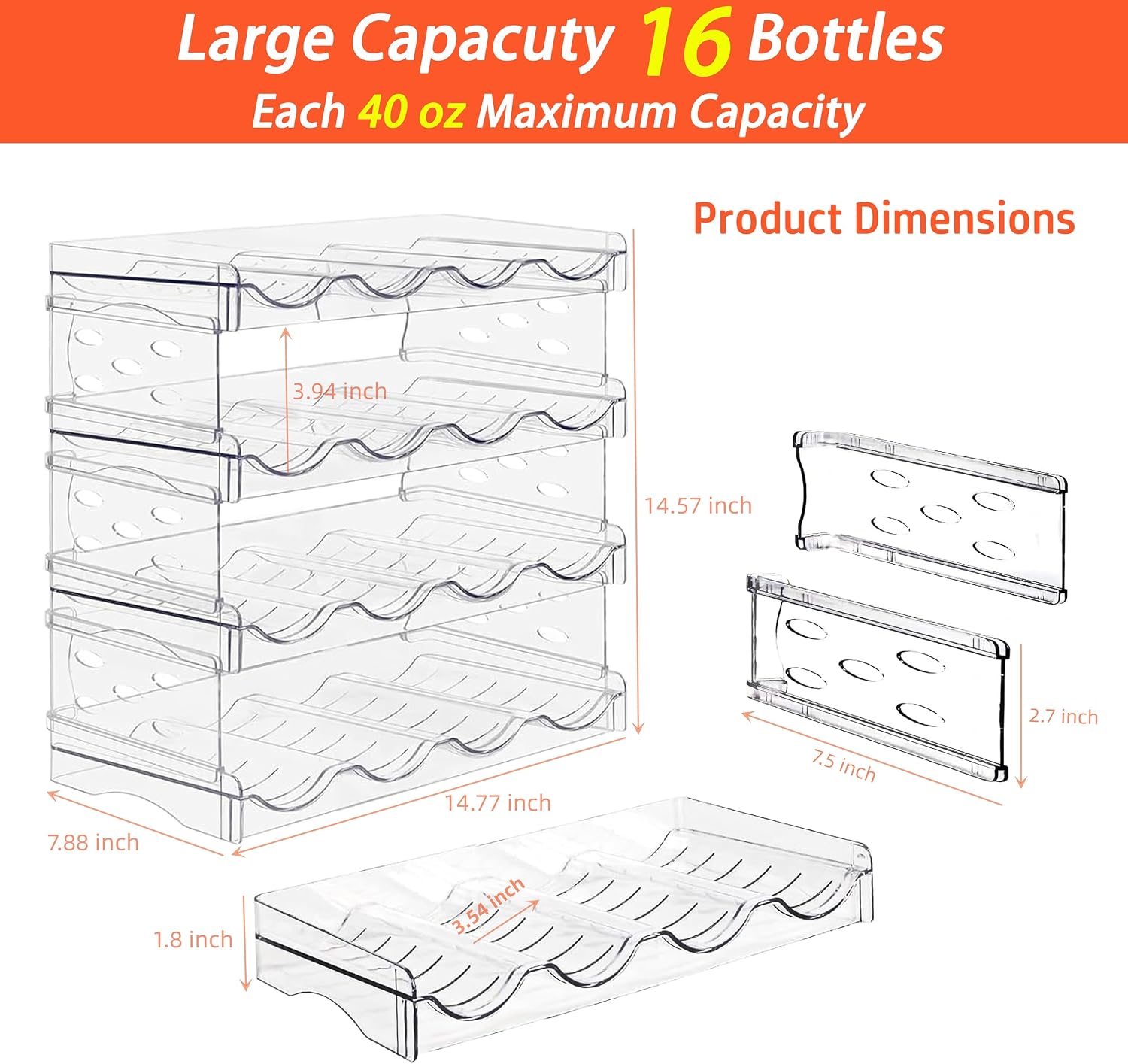 Stackable Wine Rack,Wine Bottle Holder for Inside Cabinet,for Pantry,Refrigerator,Countertop Organization-4 Tiers for 16 Bottles