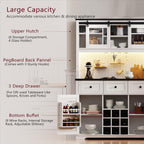 Spaco 71" Pantry Bar Cabinet with Hutch,Farmhosue Kitchen Buffet Sideboard with Power Outlet,3 Deep Drawers,4 Door Shevles,Wine & Glasses Rack,Rustic Coffee Bar Cabinet for Living Room,Dining Room.