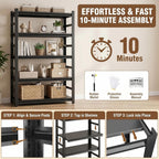5 Tier Metal Bookshelf with Anti-Drop Fence, 72" H Adjustable Tall Bookcase, Heavy Duty 3000 LBS Modern Deep Book Shelf, Bolt-Free Storage Shelves for Living Room, Home Office, Garage
