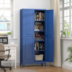 Kitchen Pantry Storage Cabinets, 75" Tall Metal Storage Cabinet with Doors and 4 Shelves, Blue Pantry Cabinet, Utility Kitchen Cupboard, Large Steel Cabinets for Dining, Office, Living Room