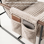 Comfy Accent Chair Cozy Reclining Sleeper Oversized Recliner Arm Chairs for Living Room Modern Lounge Armchair with Wood Armrests Sturdy Upholstered Single Sofa for Bedroom Home Office