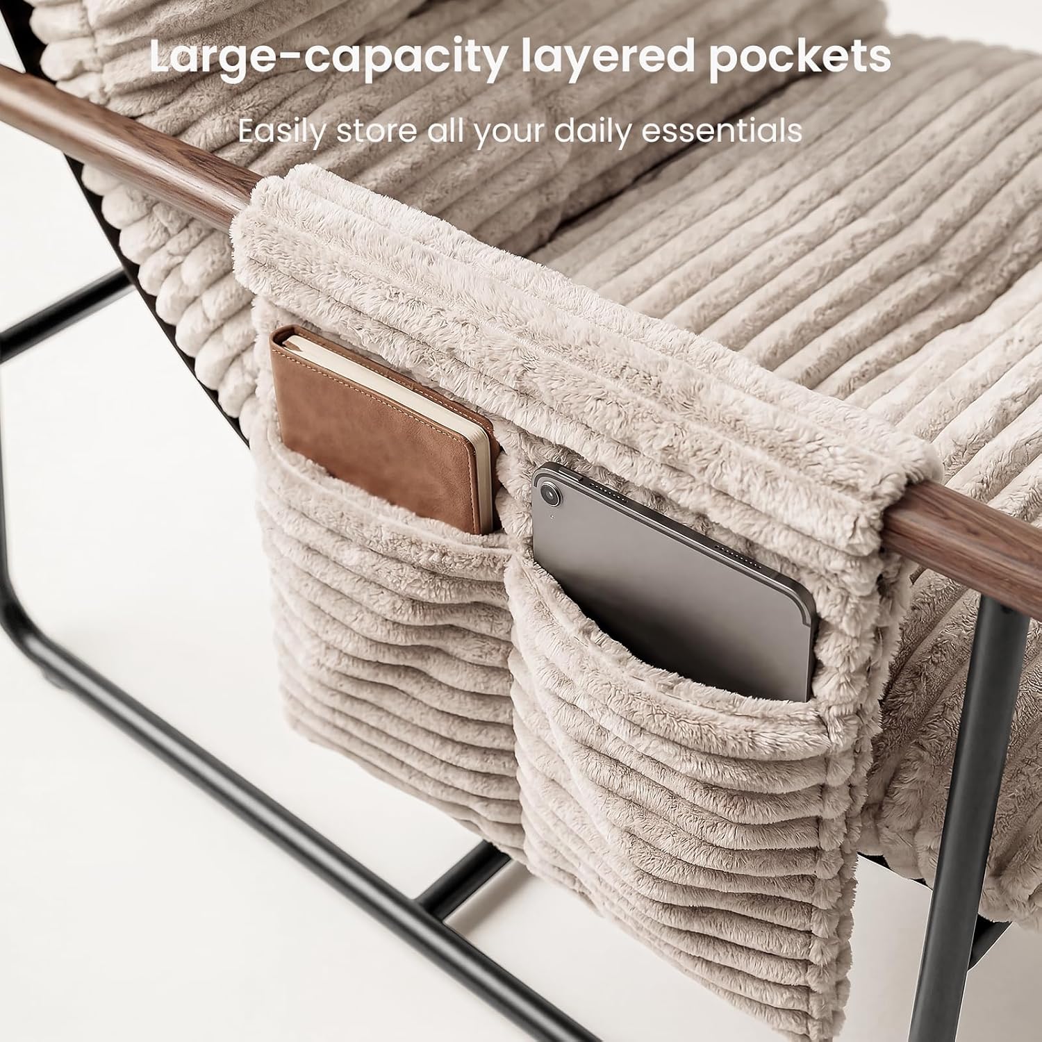Comfy Accent Chair Cozy Reclining Sleeper Oversized Recliner Arm Chairs for Living Room Modern Lounge Armchair with Wood Armrests Sturdy Upholstered Single Sofa for Bedroom Home Office