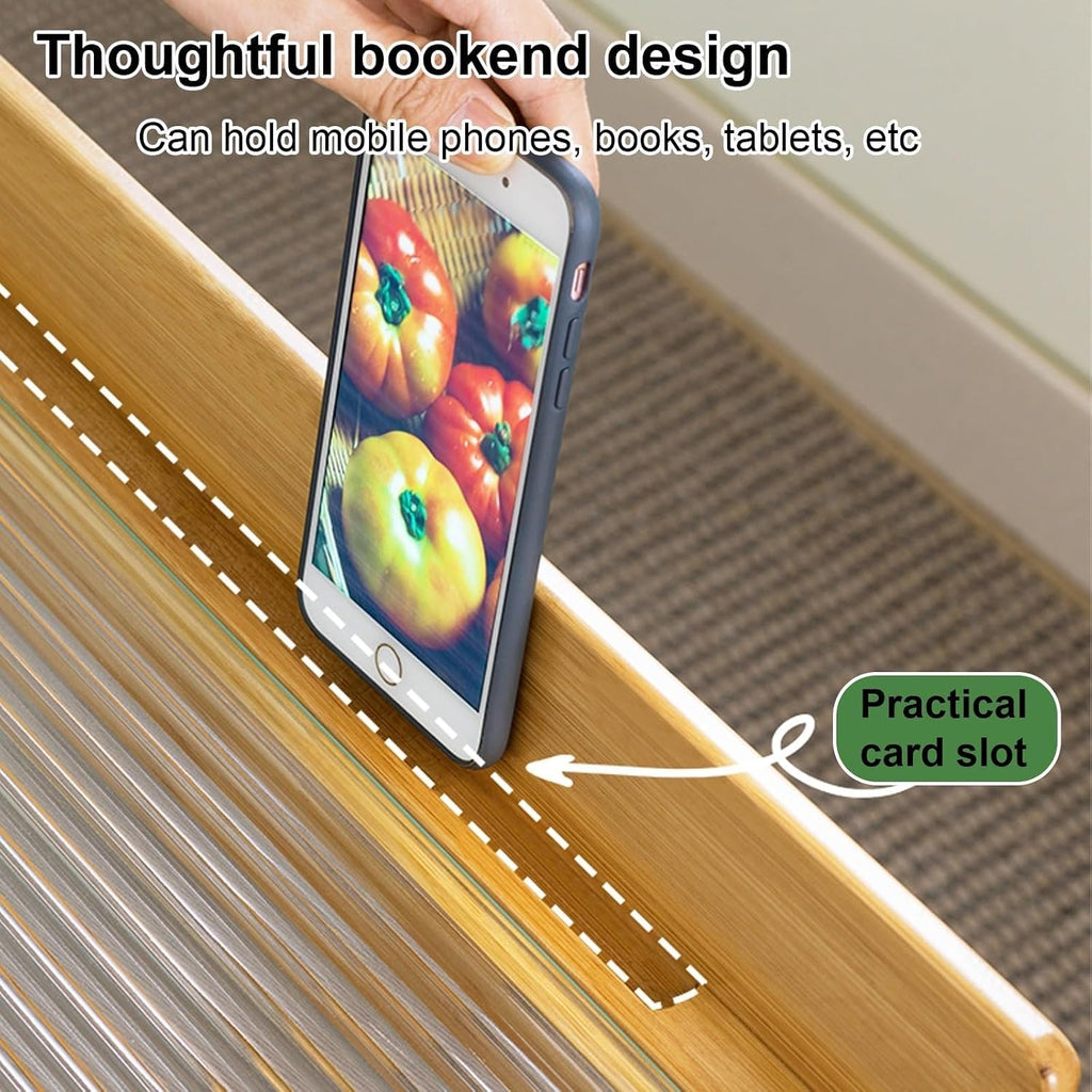 C Shaped End Table with Glass Top, Bamboo Sofa Side Table, Laptop Desk, Snack Table for Living Room and Balcony
