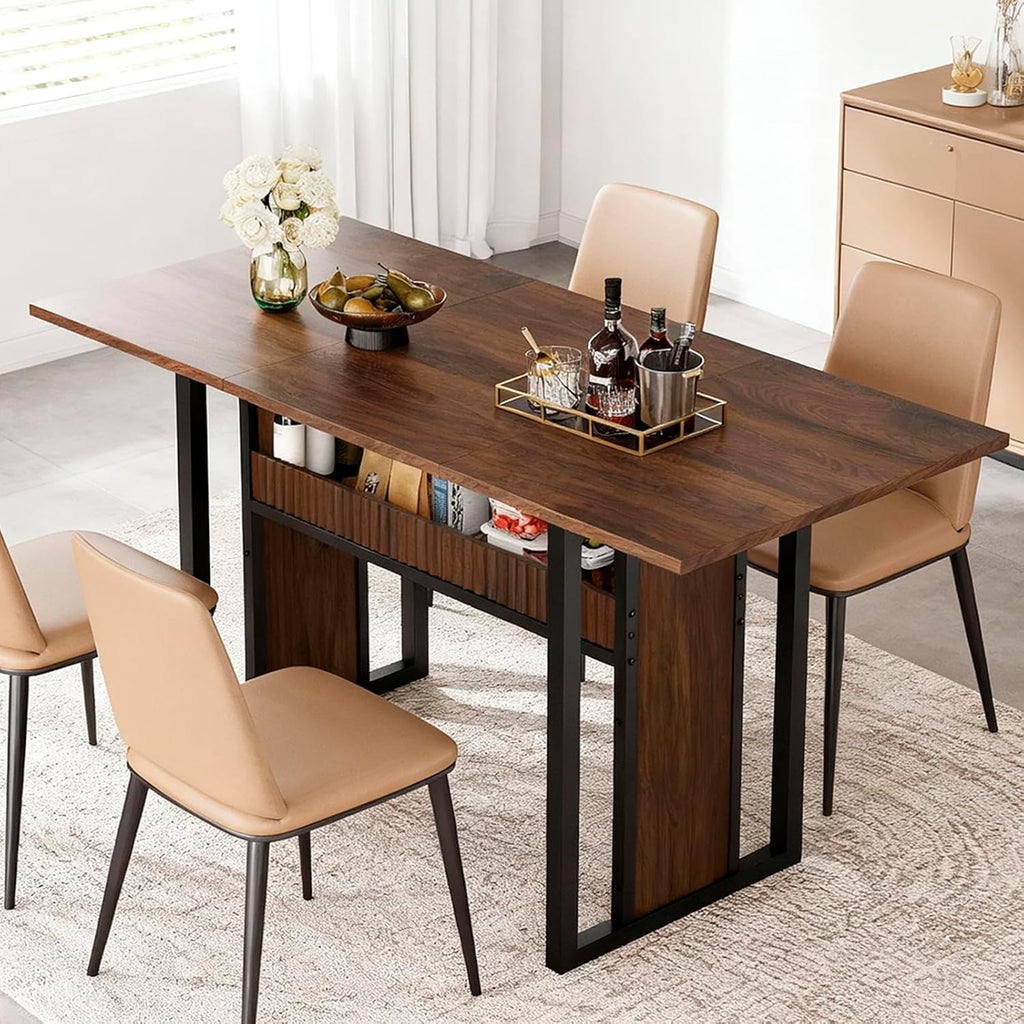 YATINEY 47.2 Inch Dining Table for 4, Kitchen Table with Storage, Morden Dining Room Table, Easy Assembly, Walnut CZ01BH
