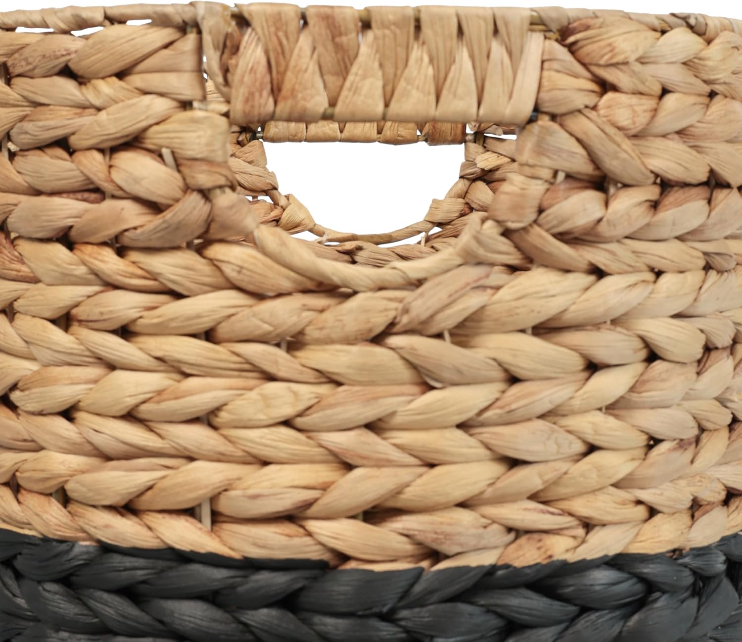 happimess BSK2011D-3SET Avery Bohemian Cottage Handwoven Hyacinth Cylinder Nesting Baskets with Handles, Natural/Black (Set of 3)