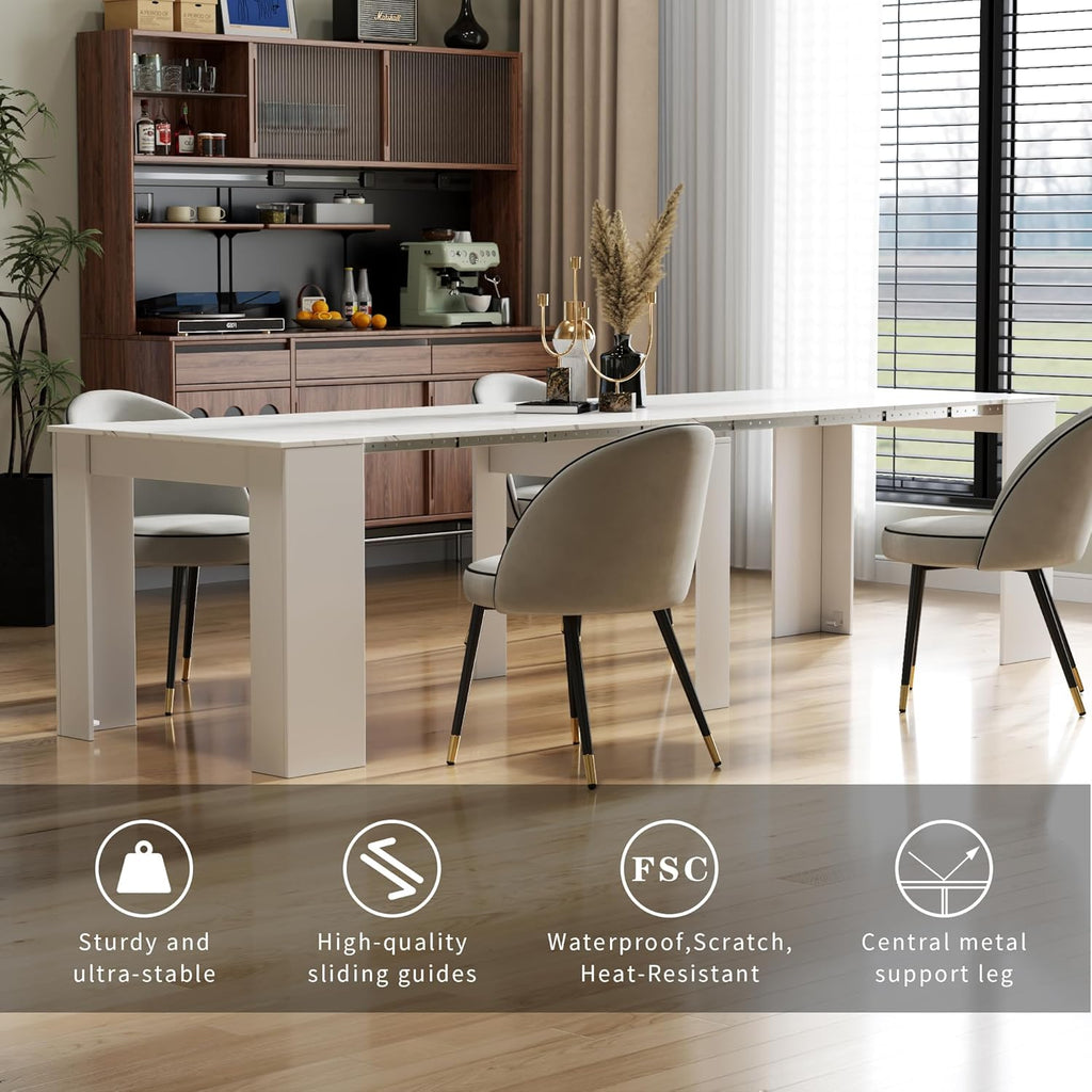 Transformer Table, Extendable Dining Table for 2-12 People, Marble White