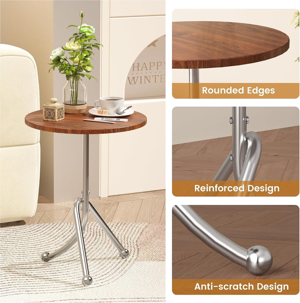 Round End Table - 15.8" Living Room Modern Side Table with Metal Base, Accent Tray Nightstand for Small Spaces, Wooden Circle Sofa Tables, Small Coffee Tables for Living Room Bedroom Office, Walnut