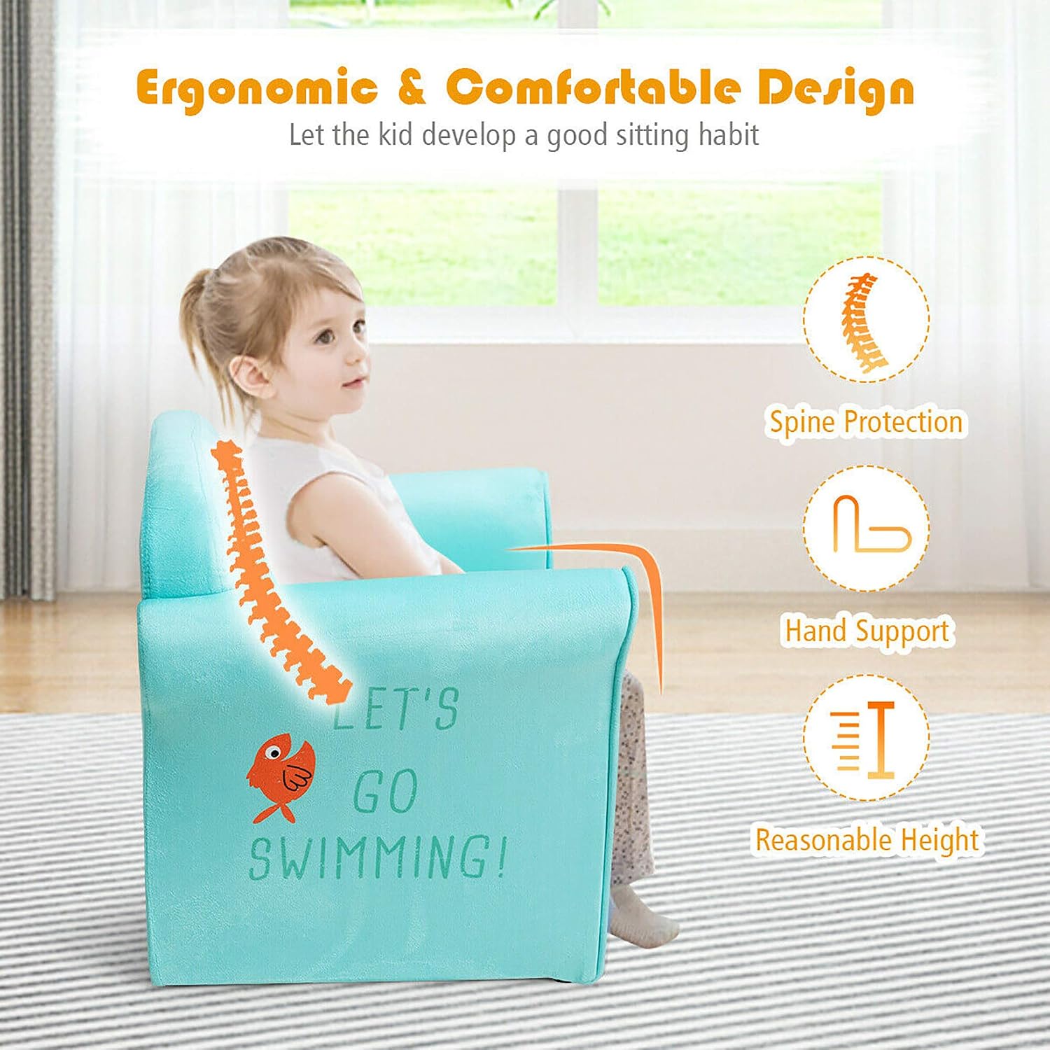 DORTALA Kids Sofa, Crocodile Pattern Kids Armchair w/Wooden Frame & Non-Slip Feet Nails, Sturdy Lightweight Toddler Furniture for Boys & Girls, Armrest Couch for Baby Room, Living Room, Preschool