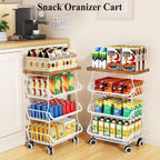 SAYZH Fruit Basket Kitchen Pantry Organizers and Storage - Wooden Top Table, Stackable Metal Wire Basket Stand Cart for Fruit Vegetable Snacks Onion Potato Organization (White, 4 Tiers)