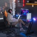 HLDIRECT 47 Inch Gaming Desk with LED Lights, Large RGB Computer Gaming Desk Table with Cup Holder Headphone Hook Mouse Pad, Ergonomic Modern Carbon Fiber Mesa Gamer Pc Work Home Office Desks, Black