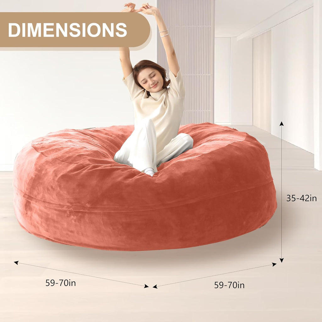 Bean Bag Chair for Adults Soft Comfy Bean Bag for Adults, Cozy Reading Chair, Large Round Bean Bag Couch, Versatile Living Room & Bedroom Chairs (Pink, 6FT)