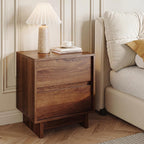 SINROM Walnut Nightstands Set of 2, Mid Century 2 Drawer Bedside End Table | Mid Century Modern Night Stand with 2 Drawers and Sleek Handleless Design, Wooden End Table with Elevated Base for Livingroom