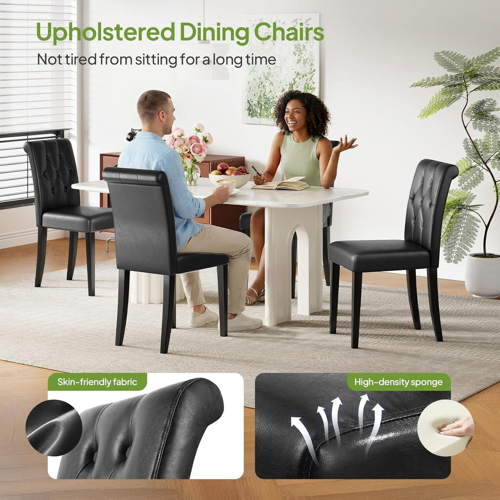 Welzona Upholstered Dining Chairs Set of 4, Button Tufted Parsons Dining Chair with Solid Wood Legs, Modern PU Leather Side Chair for Dining Room/Kitchen/Restaurant/Hotel- Black