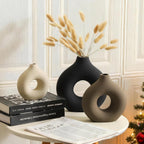 Vanselia Ceramic Vase Home Table Decor - Flower Vases Set of 3 Small Living Room Centerpiece Decorations for Shelf Bedroom Office Kitchen Dining Desk Modern Aesthetic Farmhouse Decorative (Classic)