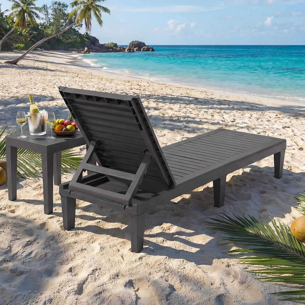 Giantex Lounge Chair, Outdoor Sun Tanning Chair with 5-Position Adjustable Backrest, Lightweight Design, Weather-Proof and Rust-Resistant, Pool Lounger for Patio, Beach, Balcony, Poolside (2, Gray)