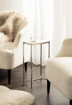 Kate and Laurel Aguilar Modern Glam Slim Side Table, 12 x 7 x 22, White Marble and Silver, Decorative Narrow End Table for Use as Skinny Bedroom Nightstand or Living Room Mini Table