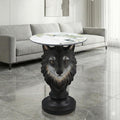 Modern Wolf Head Side Table, Artistic Animal Sculpture End Table with Faux Marble Top, Unique Fiberglass Accent Table for Living Room & Bedroom, Ideal Gift for Wolf Lovers (Realistic)