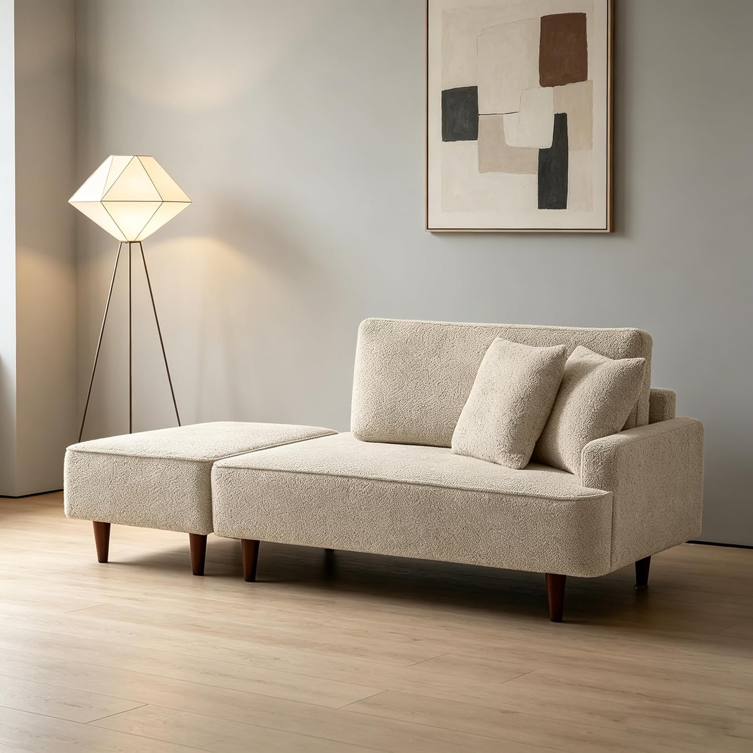 ERYE Left Facing Boucle Upholstered Chaise Lounge with Ottoman Set, Modern Minimalist Chaise Lounge Single Leisure Recliner Sleeper Sofa Daybed for Living Room Bedroom