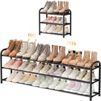 ENJOYBASICS 3 Tier Expandable Shoe Rack for Closet, Free Standing Metal Shoe Shelf Storage Organizer Holder 18 Pairs, Adjustable Width Shoe Rack for Entryway Small Space, Black