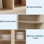 71" Tall Pantry Cabinet with 2 Glass Doors, Freestanding Kitchen Storage Cabinet with Open Storage & Adjustable Shelves, Modern Farmhouse Cupboard Coffee Bar for Dining Room, Living Room, Natural
