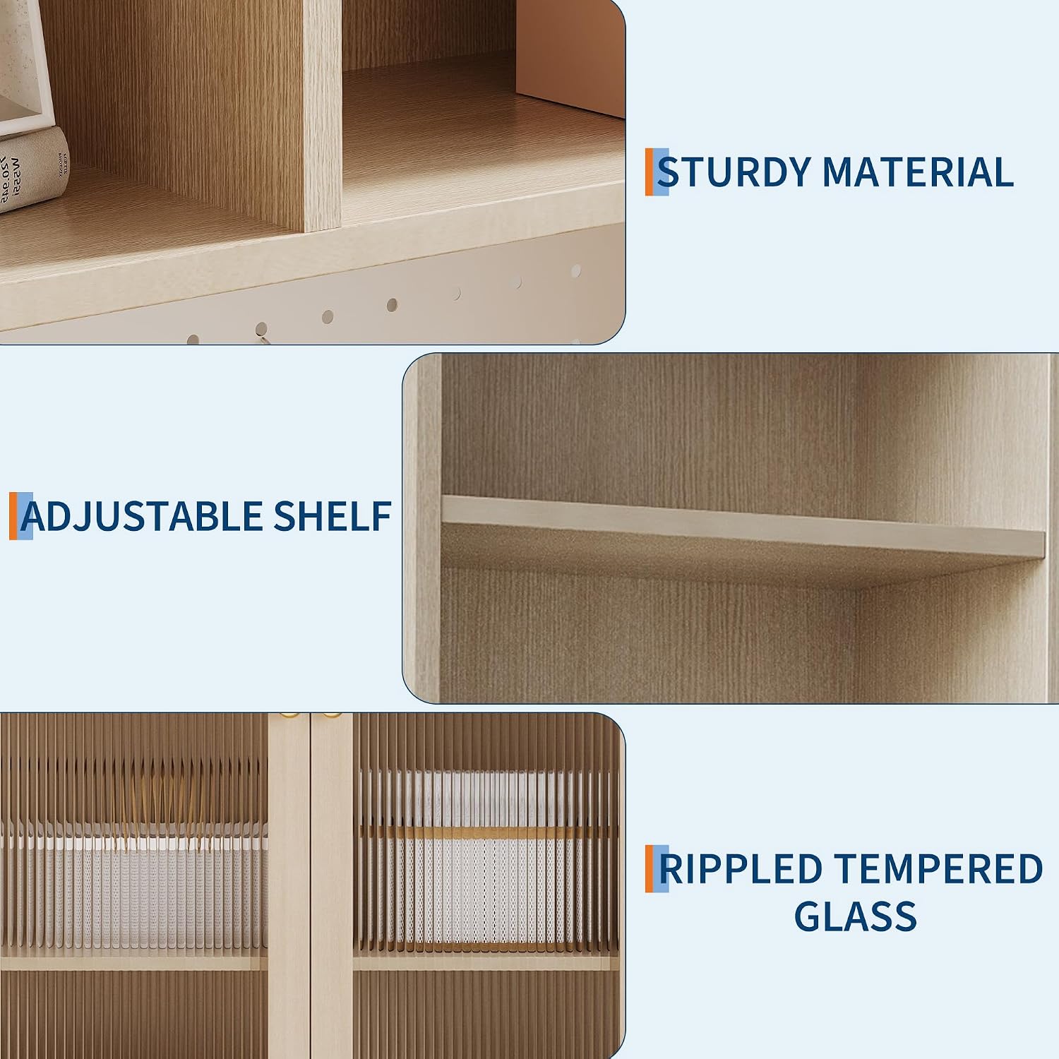 Kitchen Pantry Cabinet,71 Inch Freestanding Cupboard with 7 Storage Blocks & DIY Pegboard & 2 Glass Doors & Adjustable Shelves,Storage Cabinet for Kitchen Dining Room,Hallway(Natural)