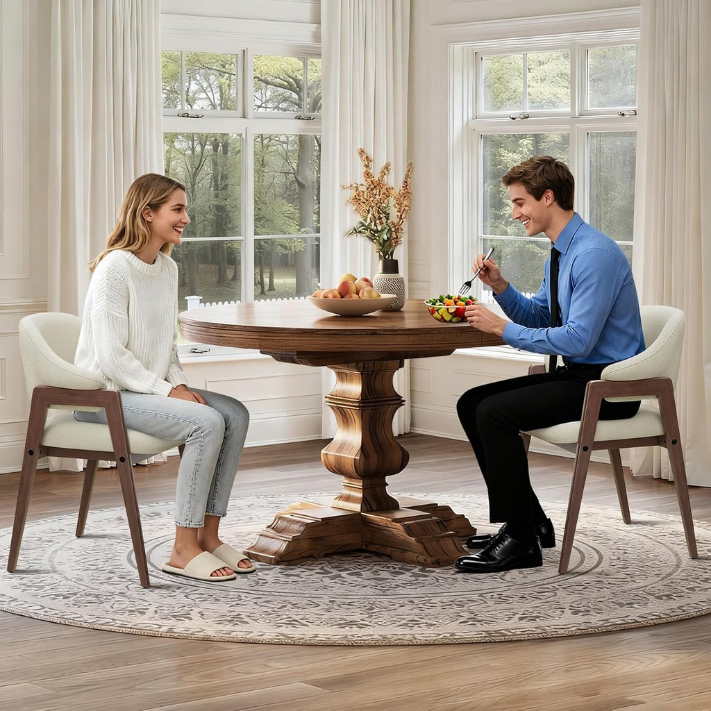 MALOL Wooden Dining Chairs Set of 4, Modern Fabric Upholstered Dining Room Chair, Kitchen Side Chairs, Farmhouse Dinner Chair with Curved Open Back for Kitchen, Beige