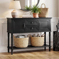 Console Table with 2 Soft-Close Cabinet Doors, Retro Narrow Entryway Table with 2 Drawers & Open Storage Shelf, 42" Long Behind Couch Sofa Table for Living Room, Foyer, Hallway, Coffee Bar (Black)