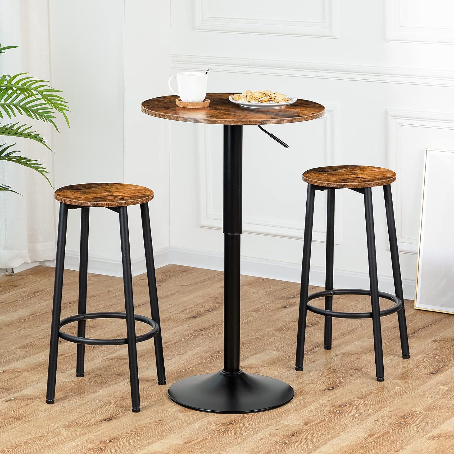 HOOBRO Bar Table, Height-Adjustable Round Pub Table 27-35.4 Inches with Sturdy Base, Modern Style, Easy to Assemble, Suitable for Small Space, Rustic and Black BF58BT01G1