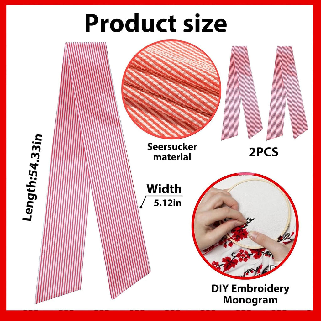 2 Pieces Christmas Wreath Sash for Front Door, Red Stripes Seersucker Sash Holiday Wedding Wreath Accessories for Home Baby Shower Birthday Decorations
