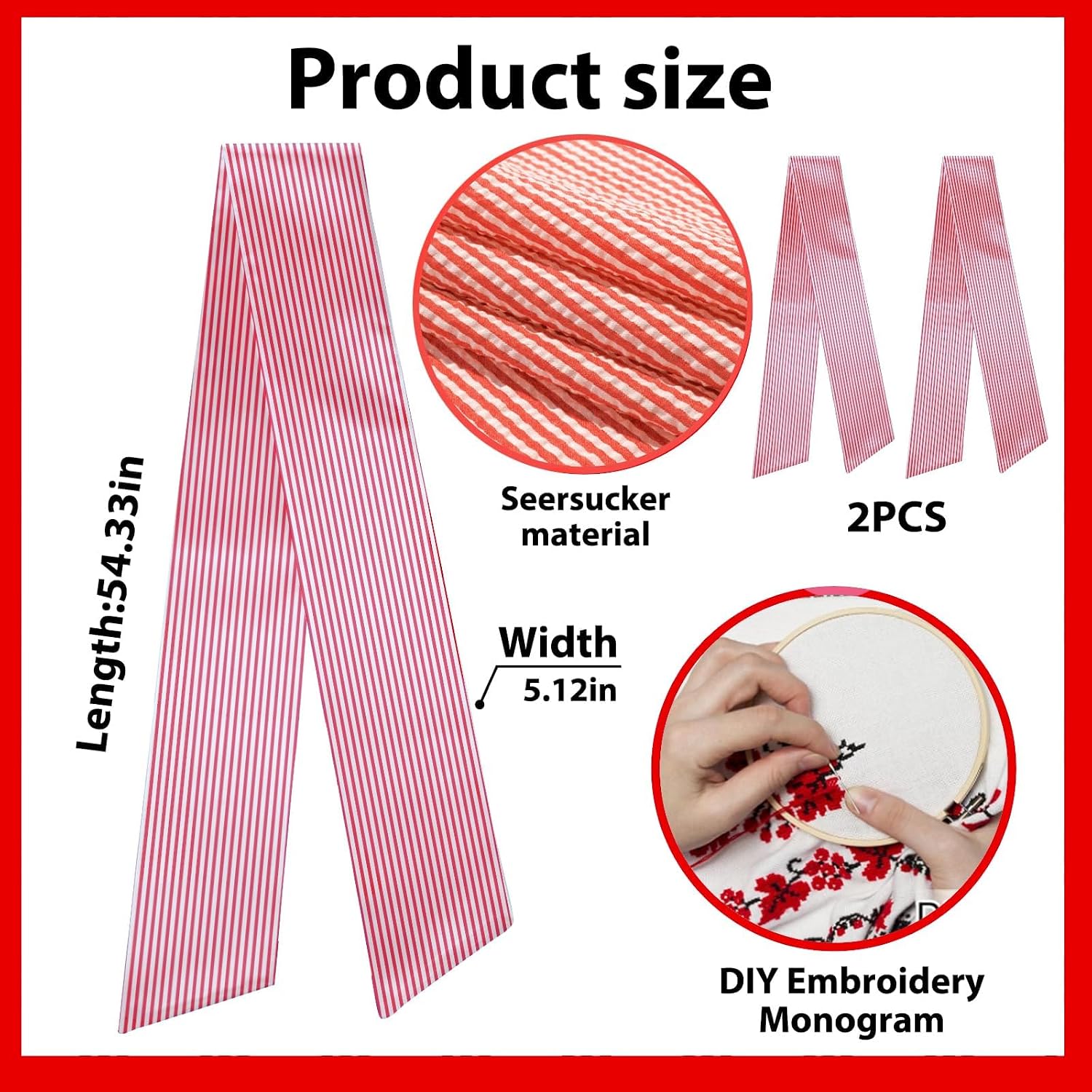 2 Pieces Christmas Wreath Sash for Front Door, Red Stripes Seersucker Sash Holiday Wedding Wreath Accessories for Home Baby Shower Birthday Decorations