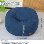 Bean Bag Chair for Adults Teens & Kids, Giant Round Bean Bag with Memory Sponge Filling, Boneless Lounge Floor Sofa Chair with Handle & Non-Slip Base for Living Room Bedroom Balcony(L-Blue)