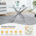 Round Glass Dining Table Set for 4, Small Kitchen Table Set for 4, 47" Round Glass Table and Chairs Set of 4, 5 Piece Round Dining Room Table Set with Beige Velvet Chairs for Breakfast Dinette Cafe