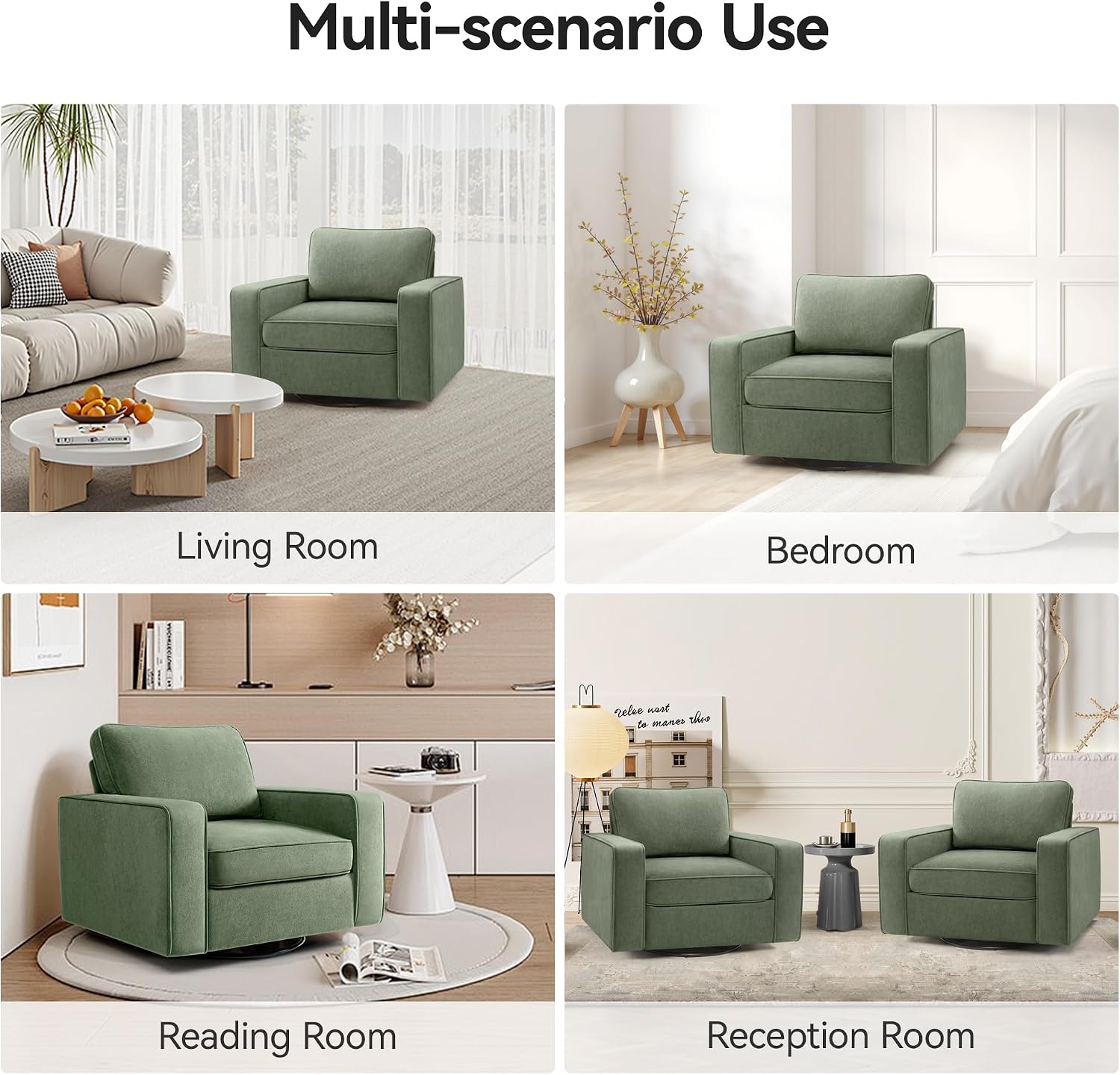 36.2" Wide Swivel Accent Chair - 360° Rotation Upholstered Modern Design Comfortable Cushioned Seating, Pillowback Glider Rocking Chair for Living Room, Bedroom, Nursery and Reading Nook, Olive Green