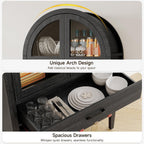 ONBRILL 71" Tall Arched Wine Bar Cabinet with Storage, Bar Cabinets with Doors and Shelves, Liquor Cabinet for Home, Kitchen Pantry for Dining Living Room (Black)