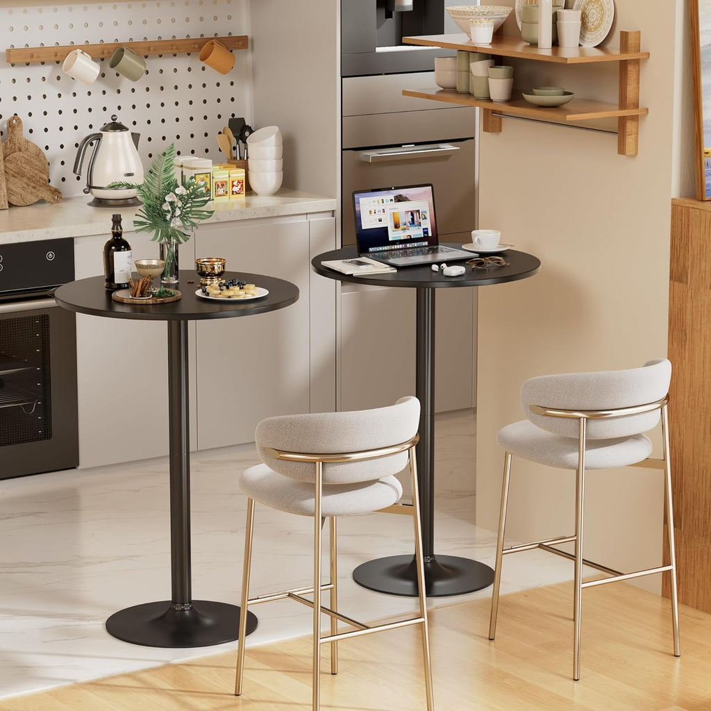 Shahoo Round Bar Table, Cocktail Table with Metal Base & MDF Top, Counter Height Pub Table for Dining Room, Living Room, Kitchen, Bar, Pub, Cafe, Black