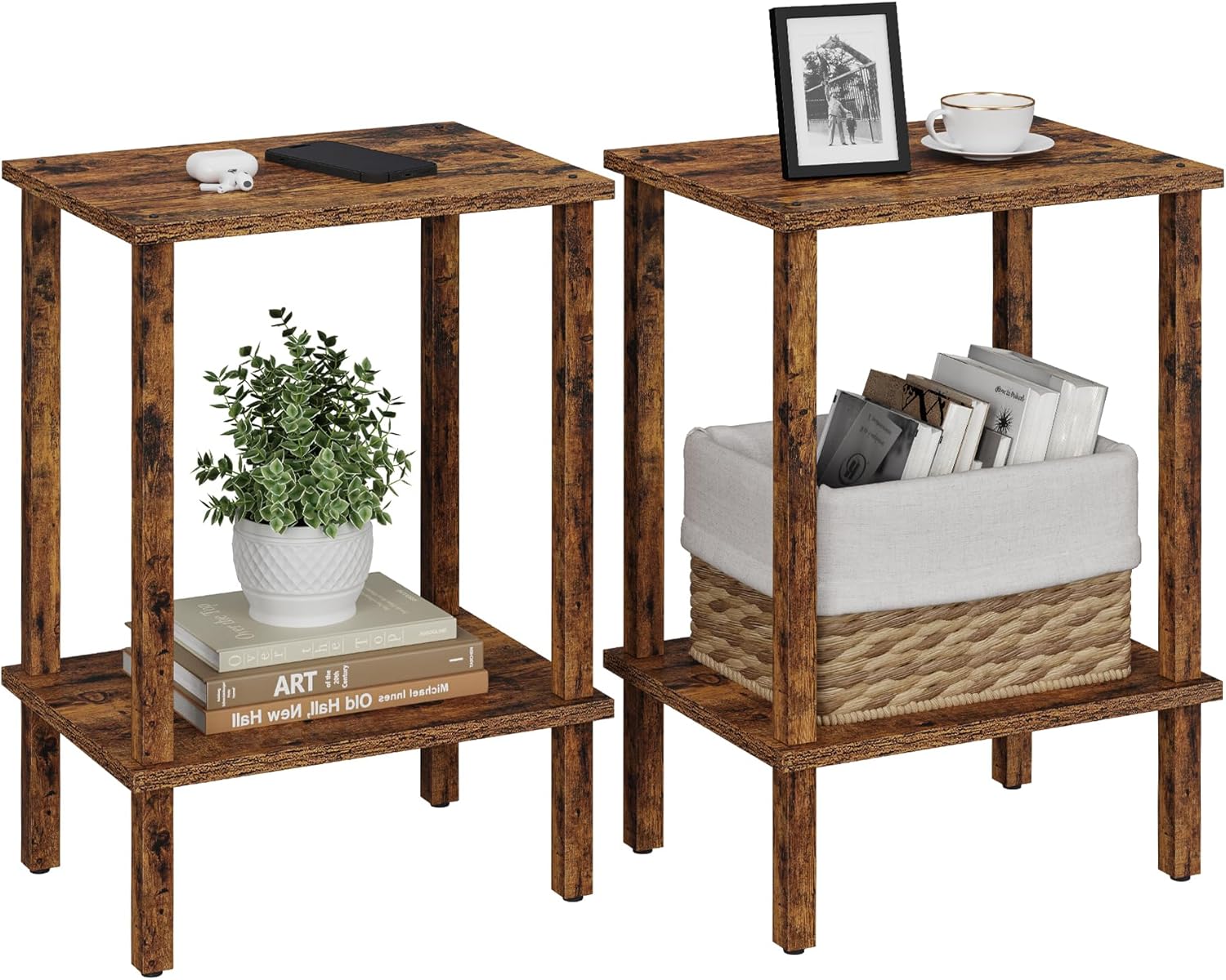 TUTOTAK End Table, Set of 2, Side Table, Nightstand, 2-Tier Storage Shelf, Sofa Table for Small Space, Living Room, Bedroom, Brown TB01BB035C