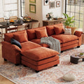 CDCASA 120" Modular Sectional Sofa, Comfy L-Shaped Cloud Couch with Movable Ottomans, Oversized 4-Seater Chenille Deep Seat Sofa Couch for Living Room, DIY Combination, Terracotta Orange