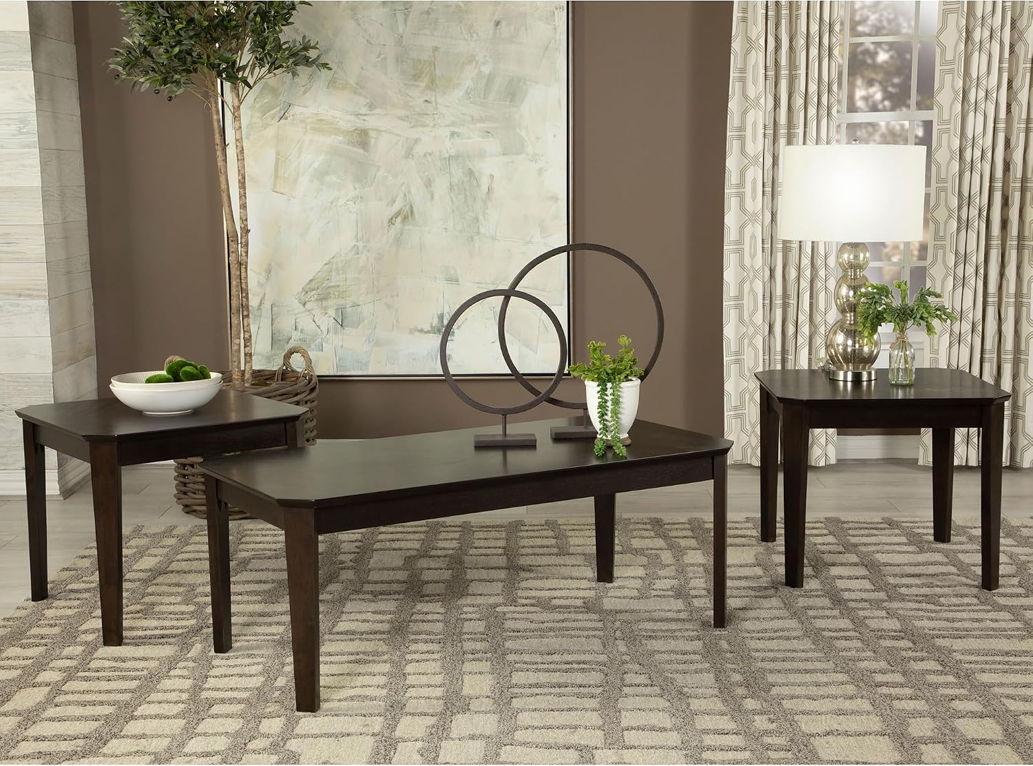Dark Brown 3-Piece Coffee and End Table Set